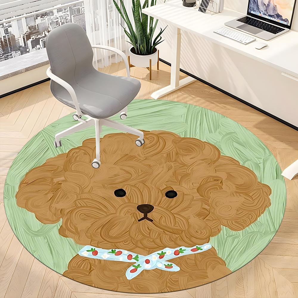 1pcPoodle, Bowtie Office Round Area Rug, Indoor Mat Suitable ForOffice, Under Office Chairs Bedroom Living Room Home Decor, Room Deco 049