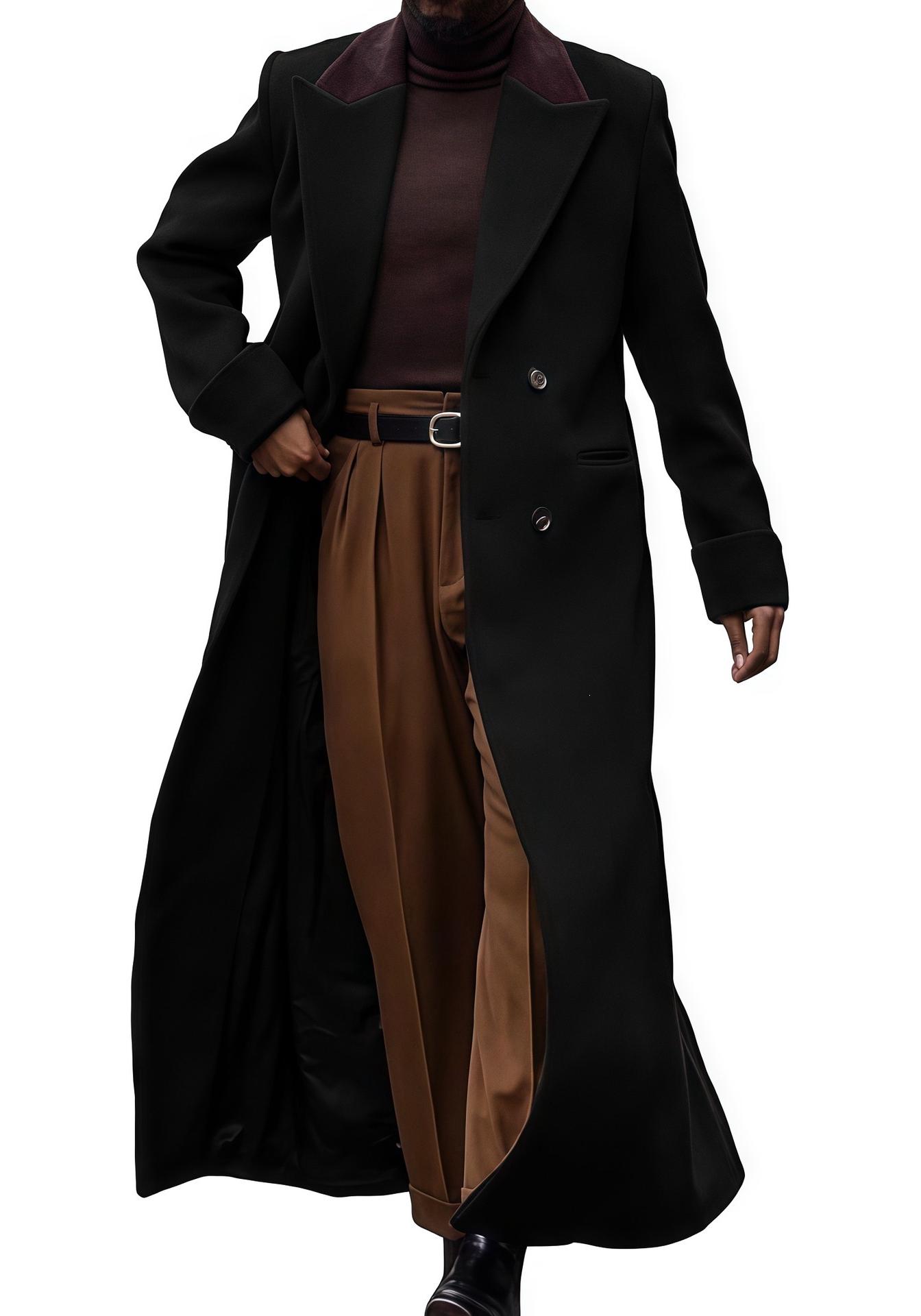 Men`s Plus Size Double-Breasted Wool Trench