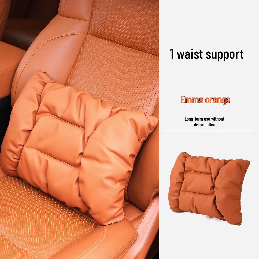 Neues Luxus Auto Kopfstützen- & Lendenwirbelstützkissen - Fleckenresistentes Leder, Fortschrittliche Nackenstütze & Baumwollpolster