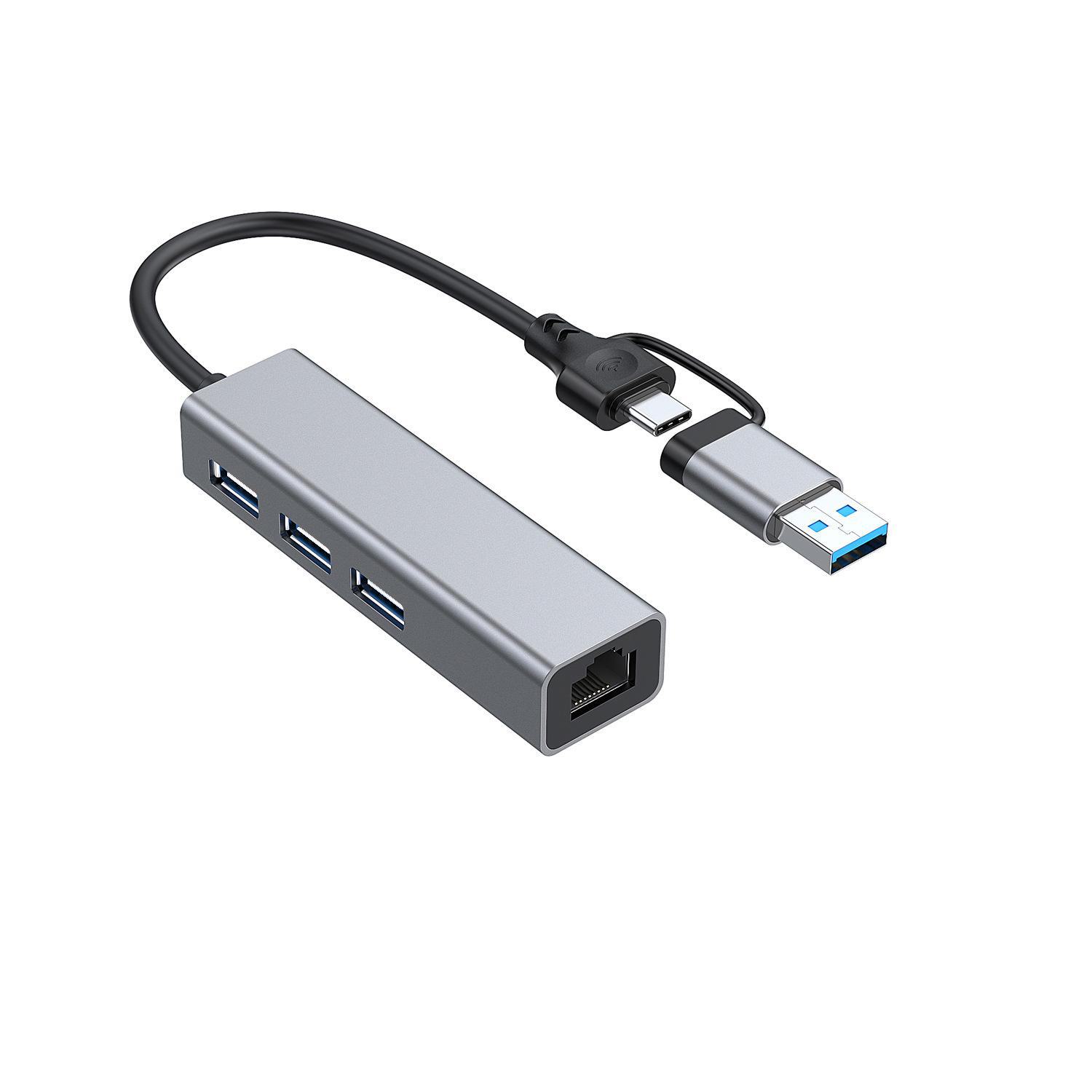 

Сетевой адаптер USB-C - RJ45 2-в-1 Gigabit с 3-портовым концентратором USB 3.0 Dual-head 100M network card + 2.0HUB
