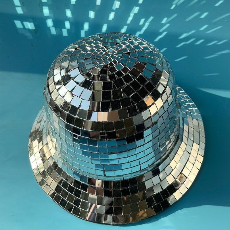 Chapeau seau à large bord Mosaïque Miroir Intégral Unisexe Chapeau de Scène Fête Disco