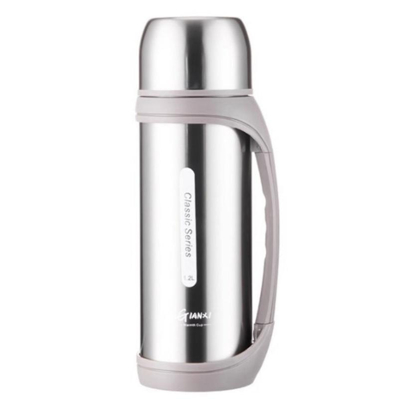 

Stainless Steel Sports Kettle with Double Lids for One Drink Large Capacity Thermal Insulation and Cold Preservation Water Cup 1200ml