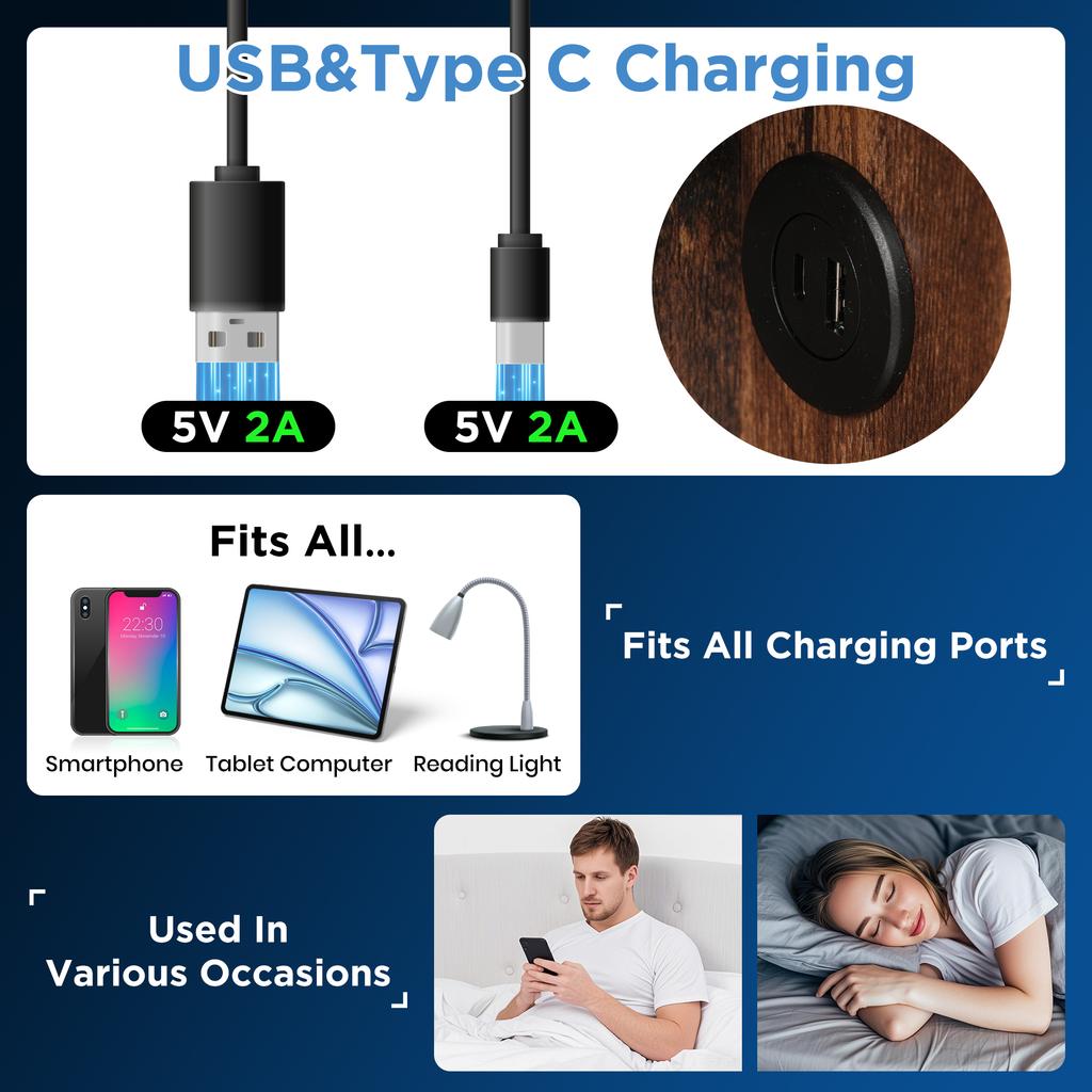 Double Bed with Wireless Charging USB C, Upholstered Bed Frame 160x200cm, Bed Frame with Storage Slatted Frame made of Wood-Grey Cotton (No Mattress)