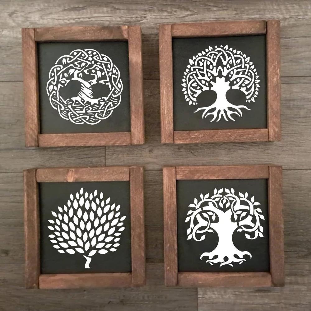 36 ks Opakovaně použitelných šablon pro malování stromů Kulatá šablona Strom života pro dřevo Zeď Plátno Podlaha Scrapbook Látka Domácí dekorace Umělecké potřeby