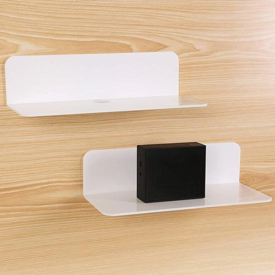 2Pcs Acrylic Floating Wall Shelves with Hole Wall Mounted Clock Speaker Organizer Display Bracket Home Decor