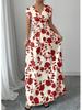 2025 Women's V-Neck Short Sleeve Tie-Up Dress with New Print - Spring/Summer Waist-Cinching Long Dress