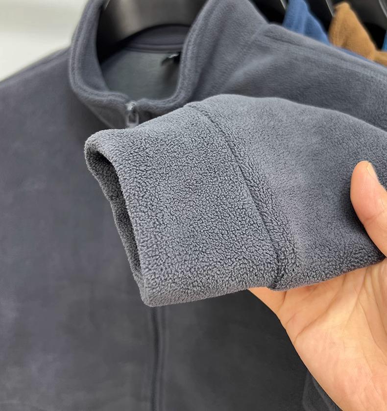 Men's Stand Collar Zipper Cardigan Jacket - 2025 Autumn/Winter Solid Color Warm Fleece