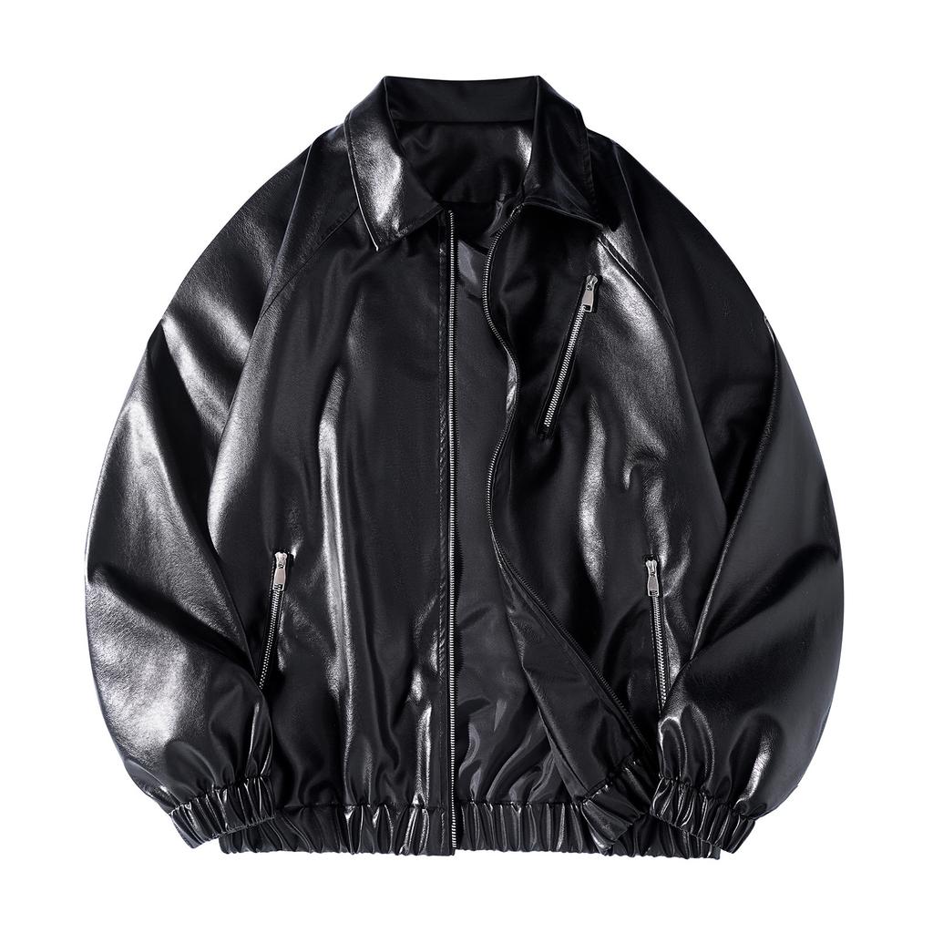Hong Kong style spring new leather jacket men's retro leather jacket high-quality leather