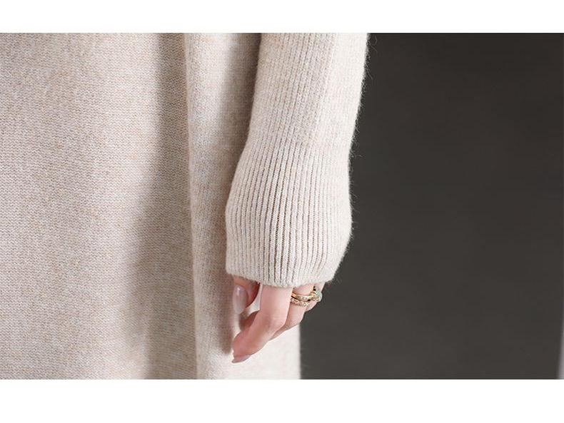 2025 Women's Elegant Half-High Collar Wool Knit Dress for Autumn and Winter