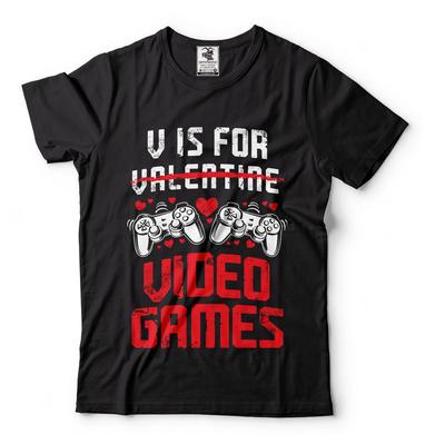 V for Video Gaming Funny Vday Valentine's Day Console Gaming Mens Shirt