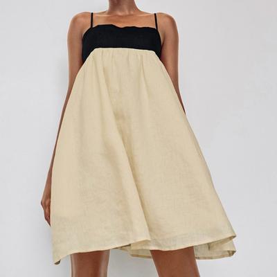 Casual Linen Khaki Dress Women Summer Cotton Patchwork A-Line Mini Dresses Fashion Party Backless Sexy Dress Female