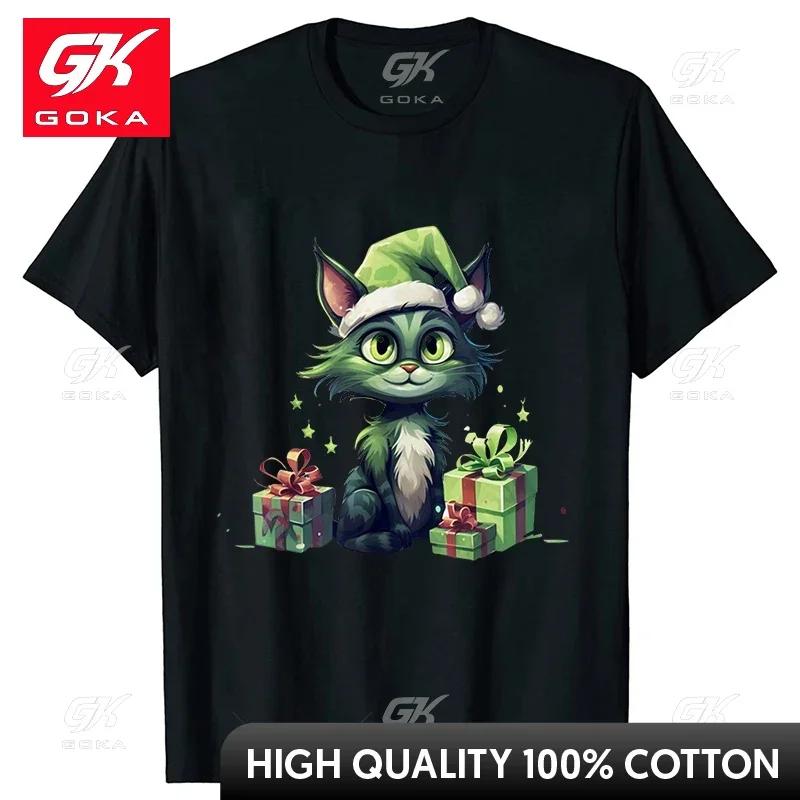 New Year Short Sleeve Tshirt Cute Cat Print Tops Fashion Xmas Unisex Tees Shirt Trend Graphic Christmas Male Oversized Clothing