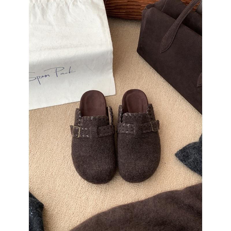 Retro Bag Head Half Slippers One Pedal Belt Buckle Thick-Soled Birkenstocks Women'S Outer Cotton Slippers