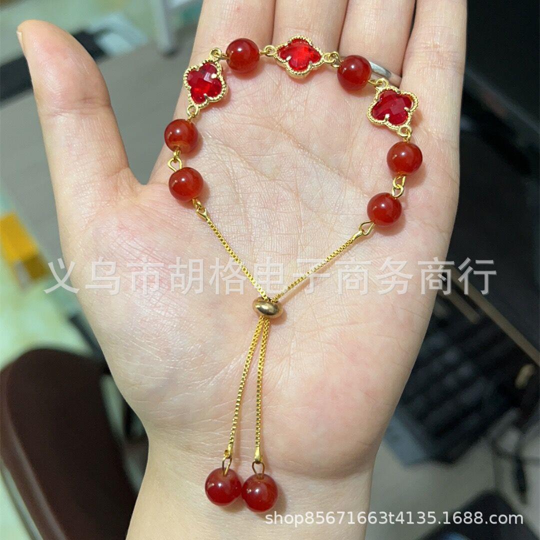 Браслет JYL TS Двухслойный Дизайн Удваивает Удачу и Стиль 【Maron Red】Four-leaf clover гарвардский малиновый