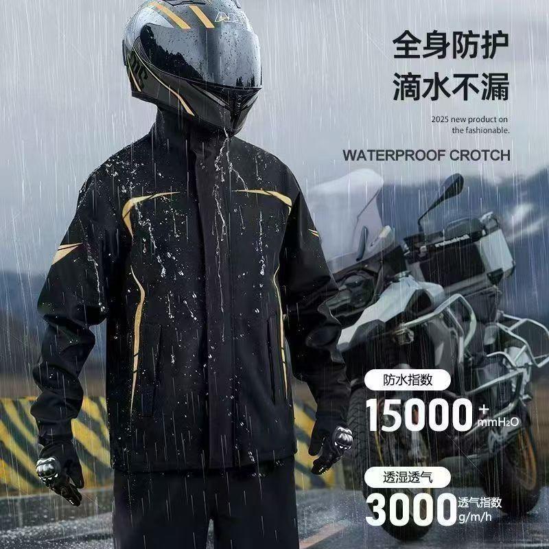 Motorcycle Rain Suit Men Women - Detachable Hood Reflective Stripes Breathable Mesh Lining Heavy Protection