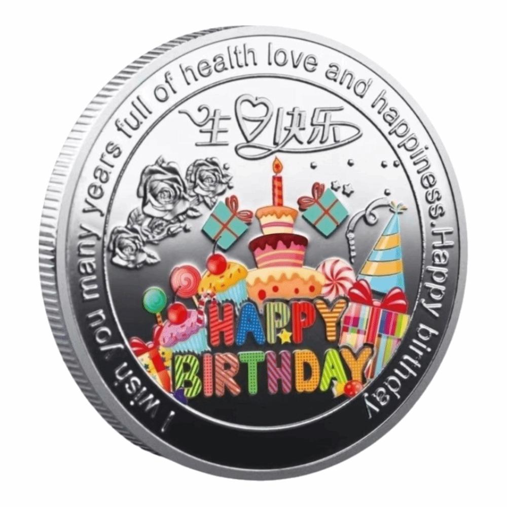 Happy Birthday Commemorative Coin Color Painting Good Luck Happiness Medal Cake Gift Commemorative Lucky Coin New Year серебряный
