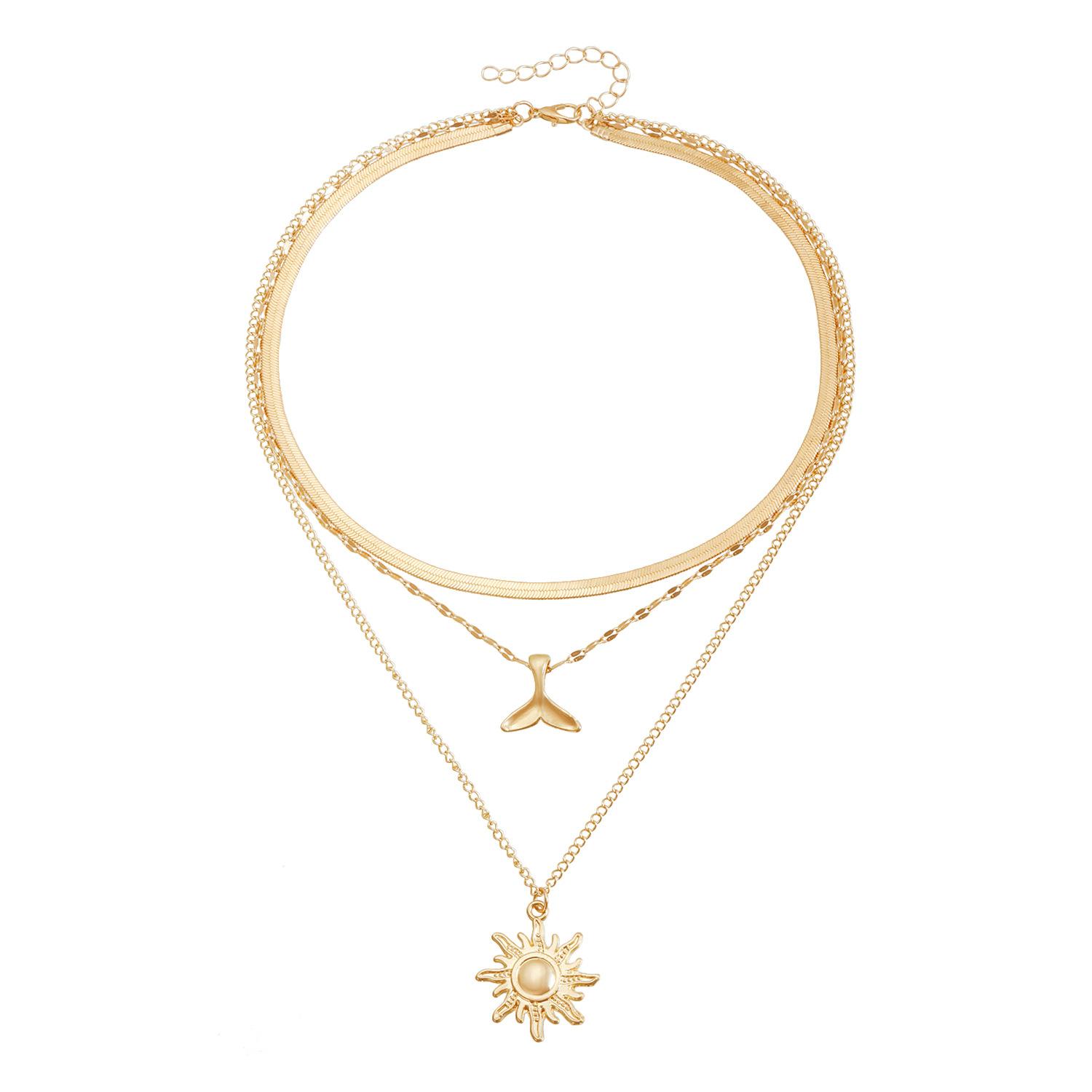 Light Luxury Retro Dolphin Tail Sun Pendant Necklace Versatile Premium Snake Chain Necklace