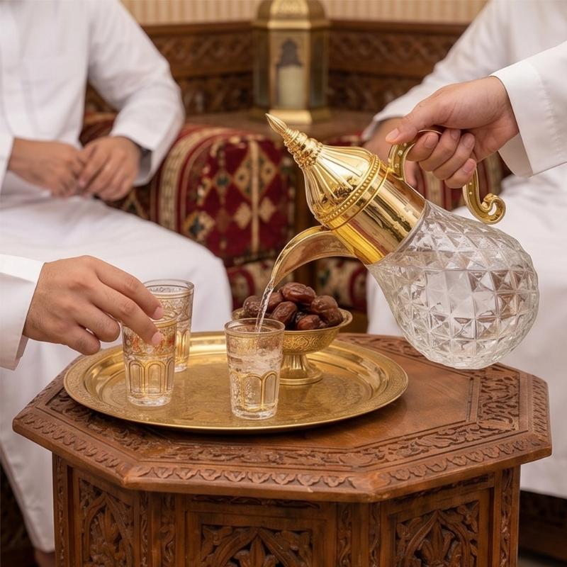 Caraffa d'acqua in vetro retro mediorientale con motivo elegante, dispenser d'acqua per casa, cucina e tavolo da pranzo