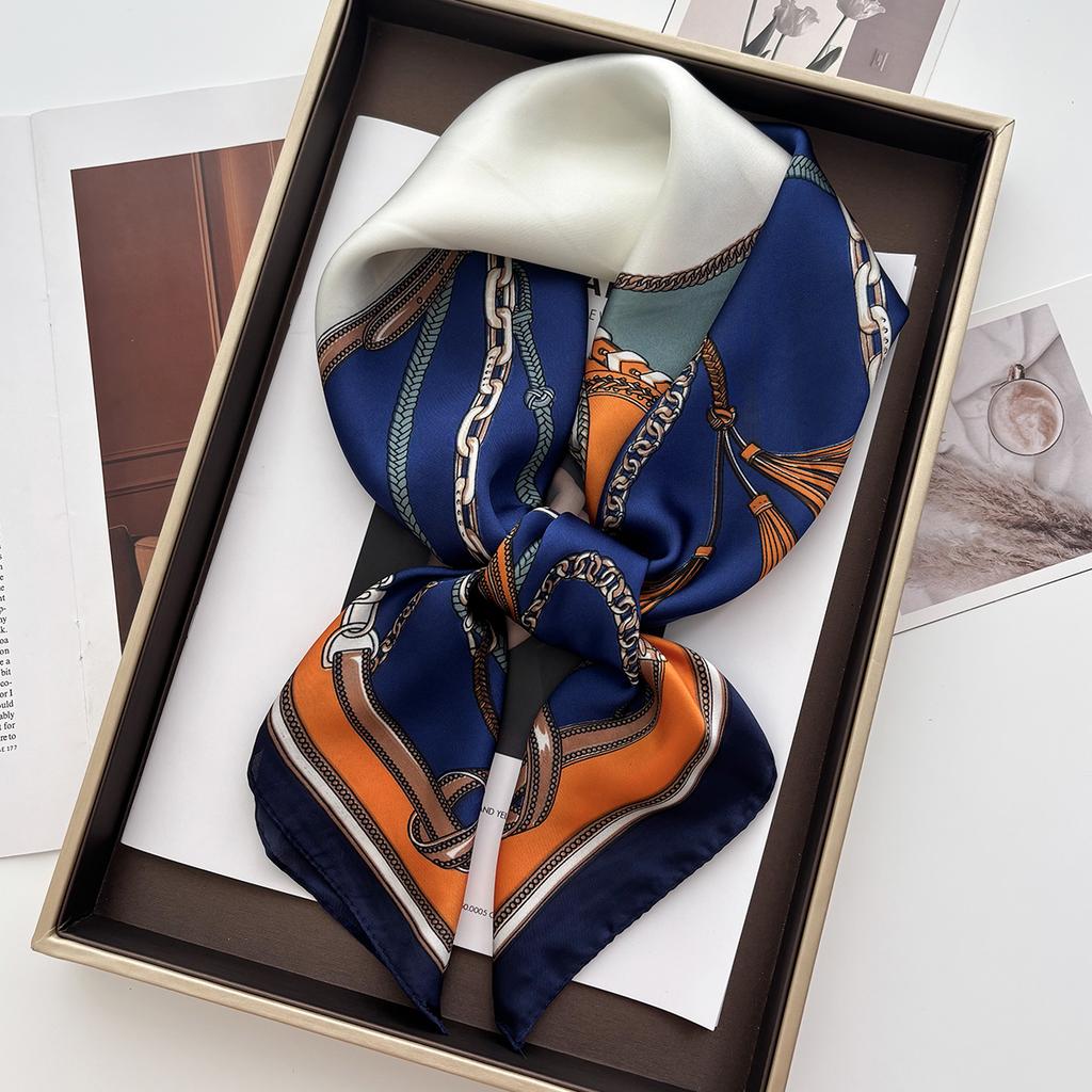 Luxury Fashion Print Square Scarf Women Satin Feel Scarves Bandana Hijab Neckerchief Shawl Kerchief Hair Band Foulard Lady