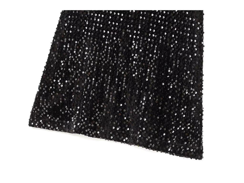 2024 Winter Black Sleeveless Mini Dress with Shoulder Pads and Sequin Embellishments