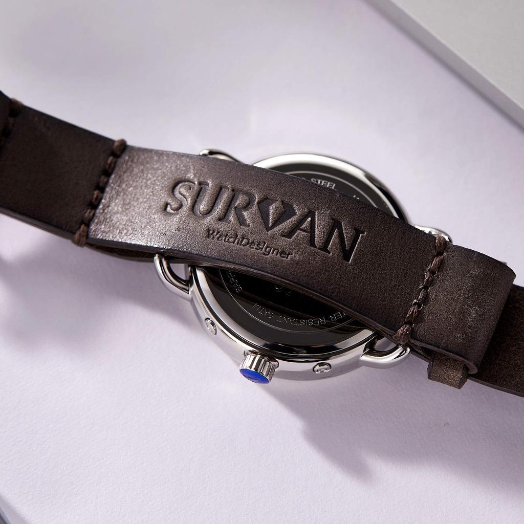 SURVAN Watch Designer Men's Watch Quartz Watch Waterproof Wristwatch Easy-to-Read Analog Watch for Men White Dial Gray Strap