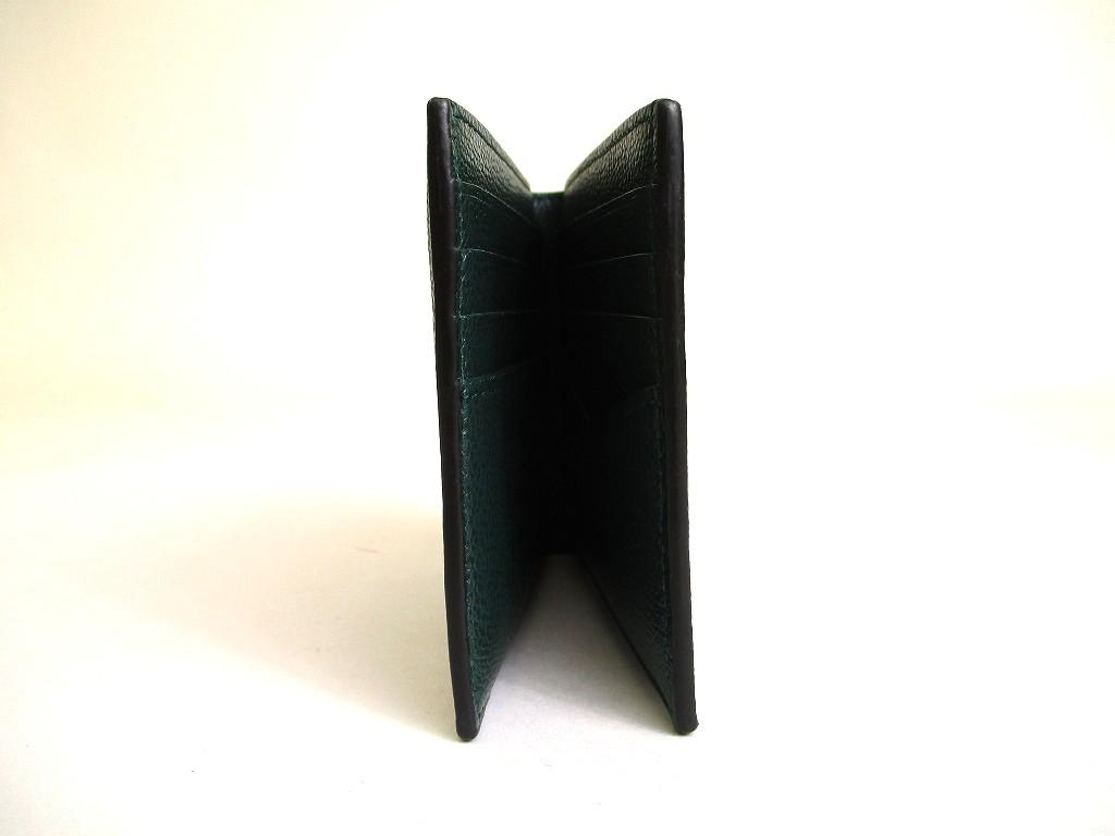 Authentic BVLGARI Black Emerald Green Leather Bifold Wallet Compact Wallet #a896  Refurbished