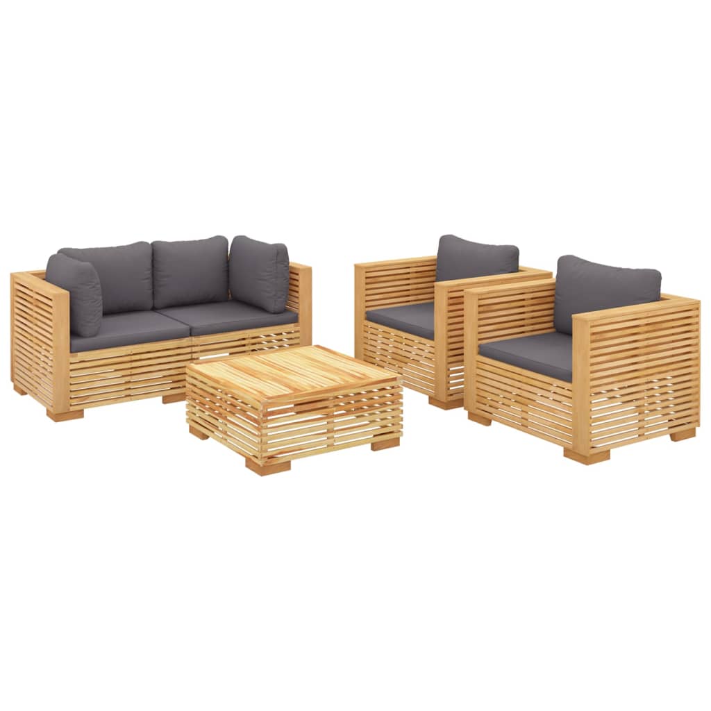 5 Piece Garden Lounge Set with Cushions Solid Teak Wood
