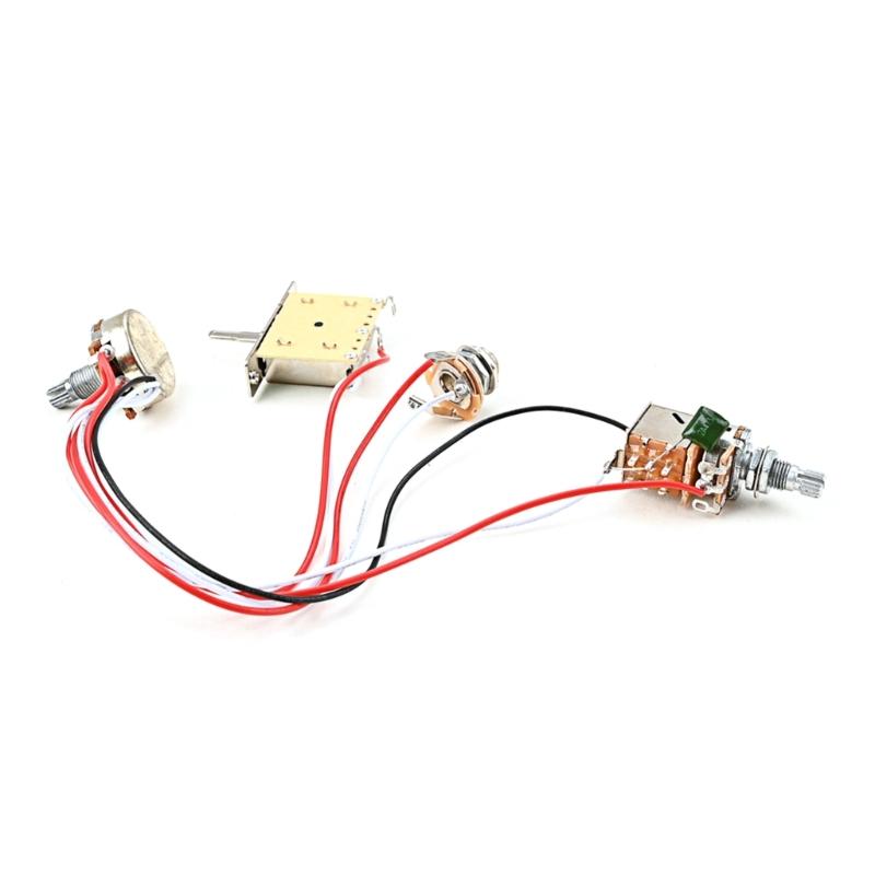 1V 1T Wiring Kit, 3 Way A500K Wiring Harness Prewired Guitar Wiring Hareness for Electric Guitar Bass Repair Replacement