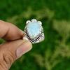 925 Sterling Silver Pear Natural Larimar Mother Statement Bezel Anniversary Ring