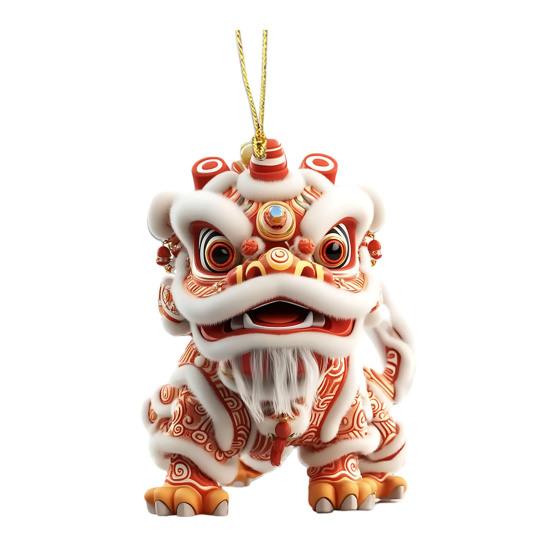 Chinese Lion Acrylic Keychain 2D Flat Car Rearview Mirror Charm Car Window Wall Door Tree Holiday Decorations