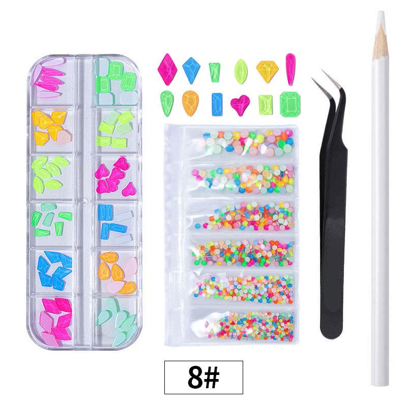 12 Strass per unghie colorati Diamanti di dimensioni miste AB Flatback Lucido Cristallo 3D Glitter Gemme Decorazioni per unghie Strass