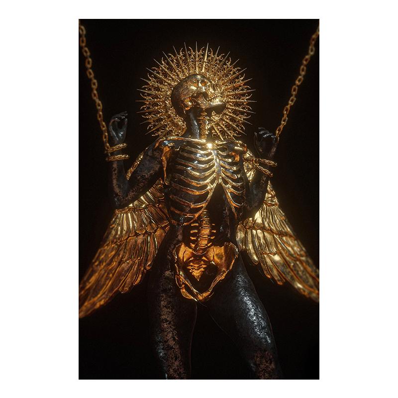 Black Golden Red Abstract Skeleton Art Canvas Poster Gothic Painting Print Metallic Texture  Skull Pictures Room Home Wall Decor