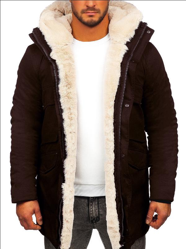 2023 Men s Suede Plush Faux Fur Thick Winter Jacket S