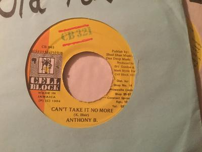 7inch Record ANTHONY B - Can't Take It No More CB045 Cell Block 321 1996 Jamaica Reggae, Ska & Dub Used