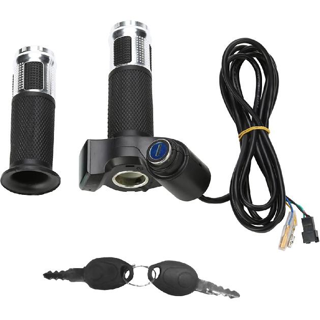 1 Pair Twist Throttle Grips, Twist Throttle Grips with LED Display Screen Handle with Key Knock for 12-84V Electric Bike or Scooters