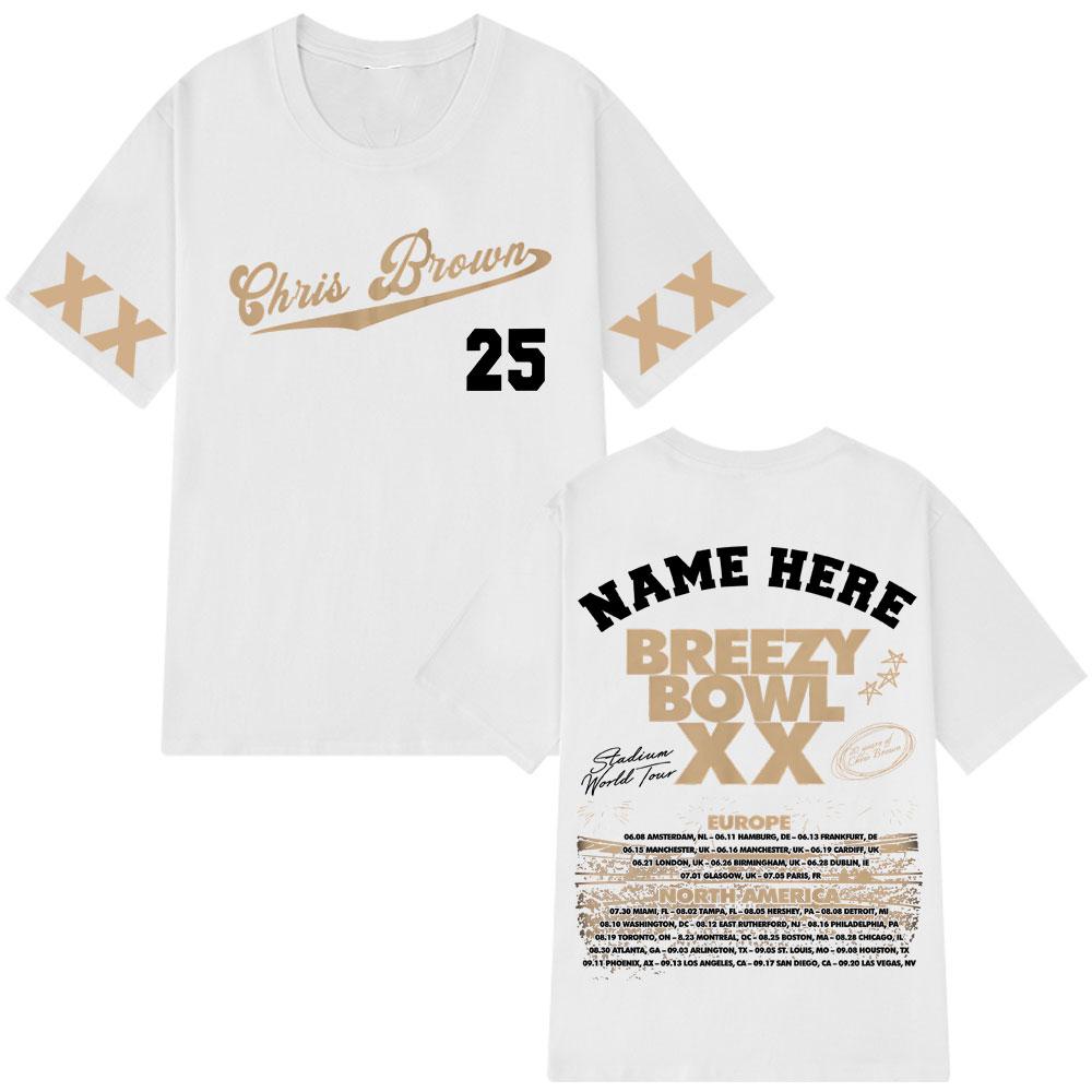 Chris Brown Breezy Bowl XX Tour 2025 Tričko Pánské Dámské Módní Hip Hopové Tričko Bavlna Ležérní Oversized Trička Dárek pro Fanoušky Streetwear