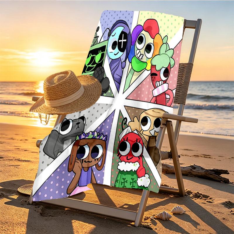 Dandy's World Print Beach Towel Design, Soft, Lightweight. for Home Bathroom, Spa, Pool, Yoga, Surfing, Camping, Gift for Family, Friend