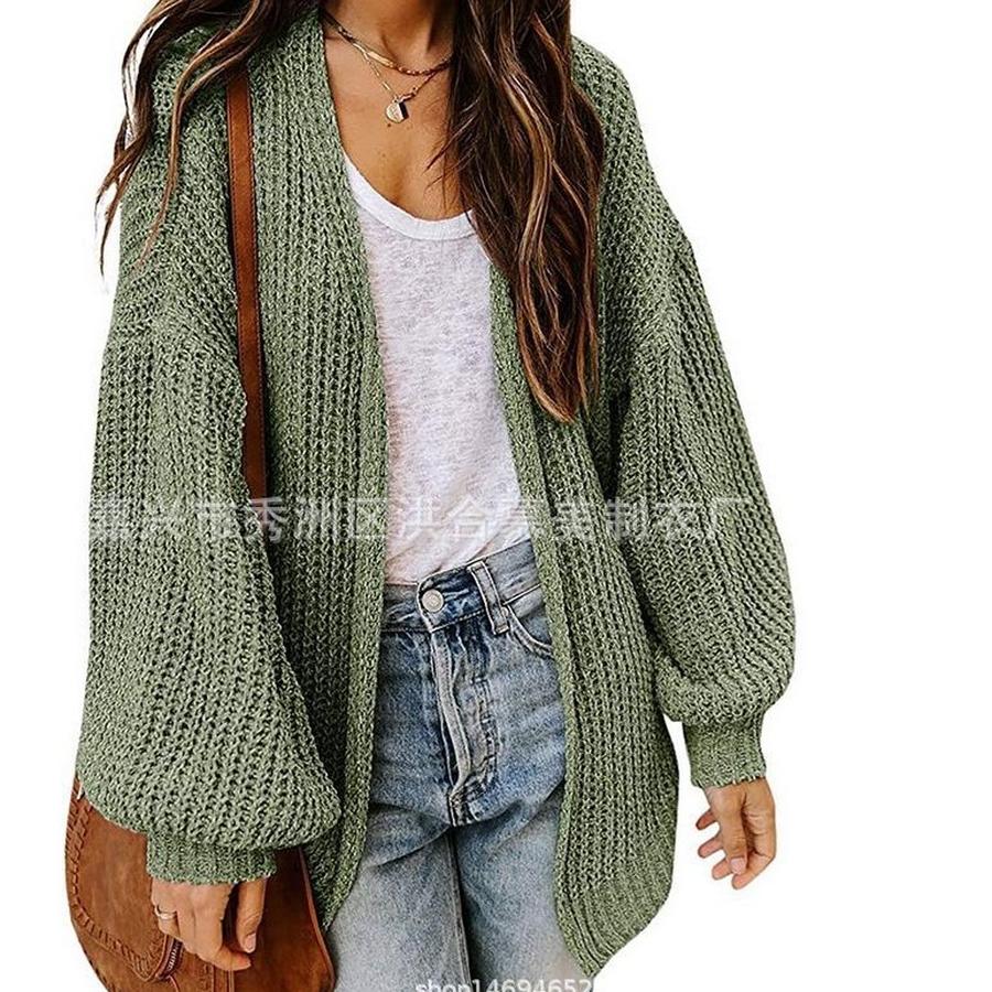 Fall/Winter Women's Long Sleeve Lantern Sleeve Knit Cardigan Sweater
