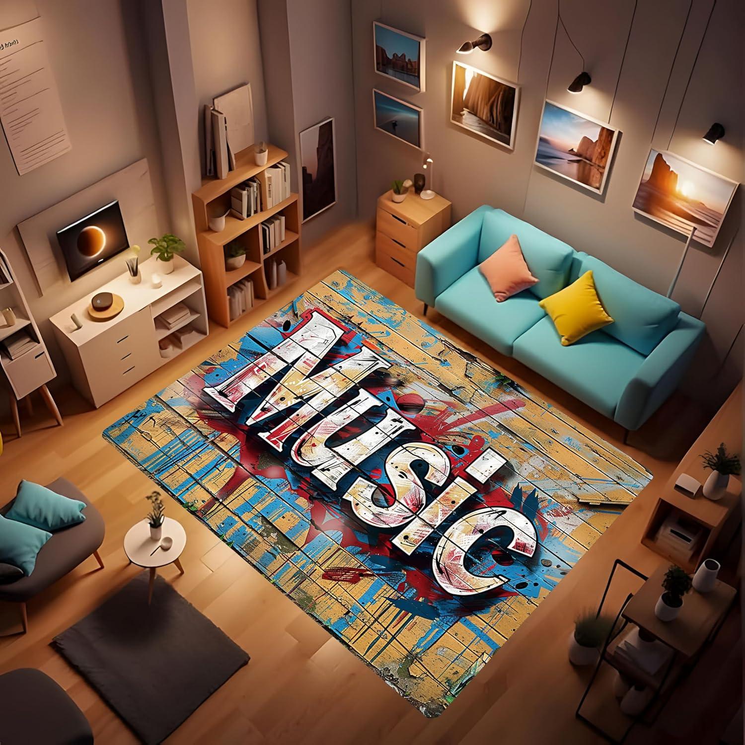 

Music Elements Area Rug Wooden Board Graffiti Musics Art Text Print Pattern Floor Mat Door Mat Bedroom Carpet Decor 40x60CM