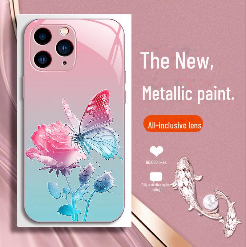 Funda líquida todo incluido con degradado de flores y mariposas para iPhone 11Pro Max Rose 14.