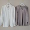 Export Export Original Order Leftover Stock V Neck Pearl Buckle Pullover Long Sleeves Shirt Women's Chiffon Professional Commute Bottoming Shirt