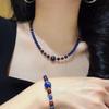 Vintage, High-quality, Natural Lapis Lazuli Ankora Red and Swarovski Crystal Design Clavicle Chain and Bracelet Set