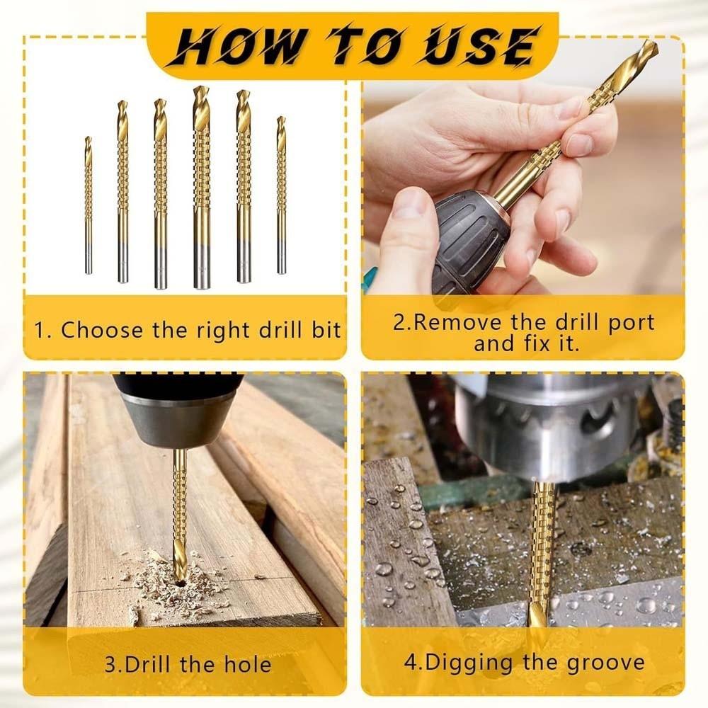 6pcs Multi-functional Twist Bore Bits Hole Opening Straight Shank Grooving Drills Coated Steel HSS Drill Bits Plastic Plate