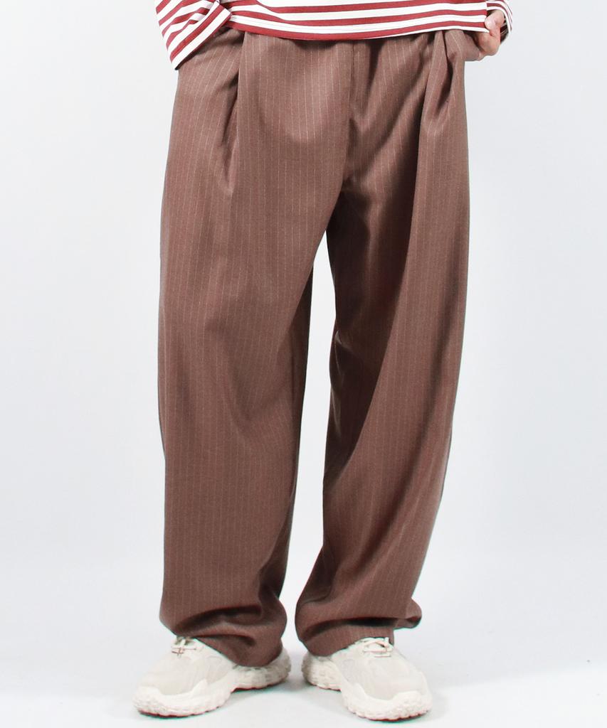 Deumakeu M Stripe Chicano Wide One-Tuck Pants -Brown