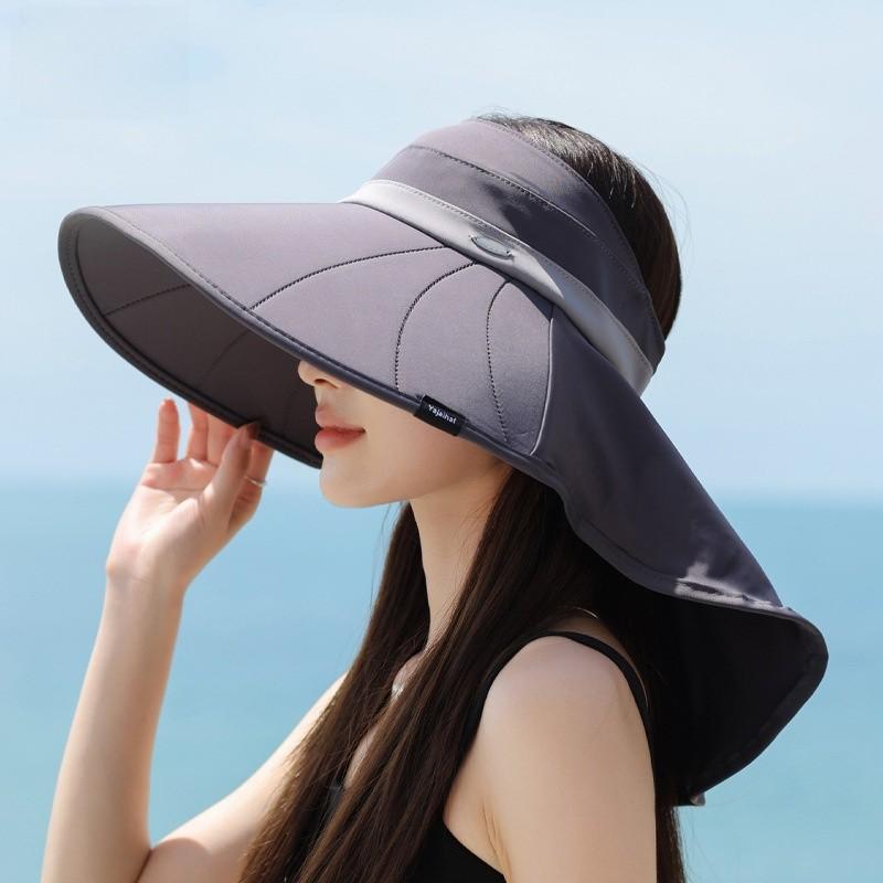 Summer Ice Silk Wide Brim Sun Hat With Neck Protection For Outdoor Travel