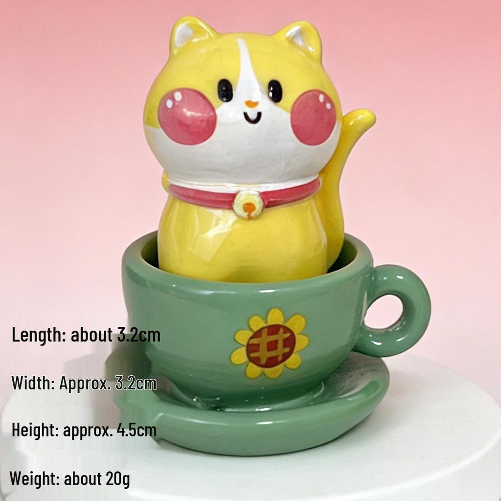 Shin-chan Cute Pet Tea Cup Ornament: Cartoon Cat & Dog Resin Figurines