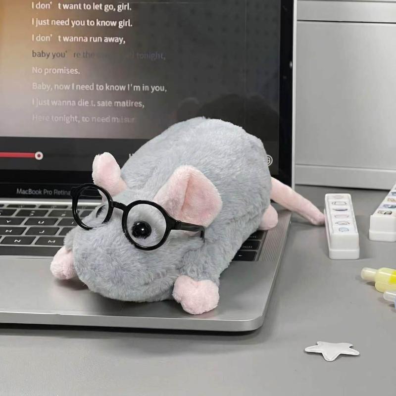 Flower Branch Rat Plush Pencil Pouch Large Capacity Multi-use Cosmetic Bag for School Office Travel Storage Organizer