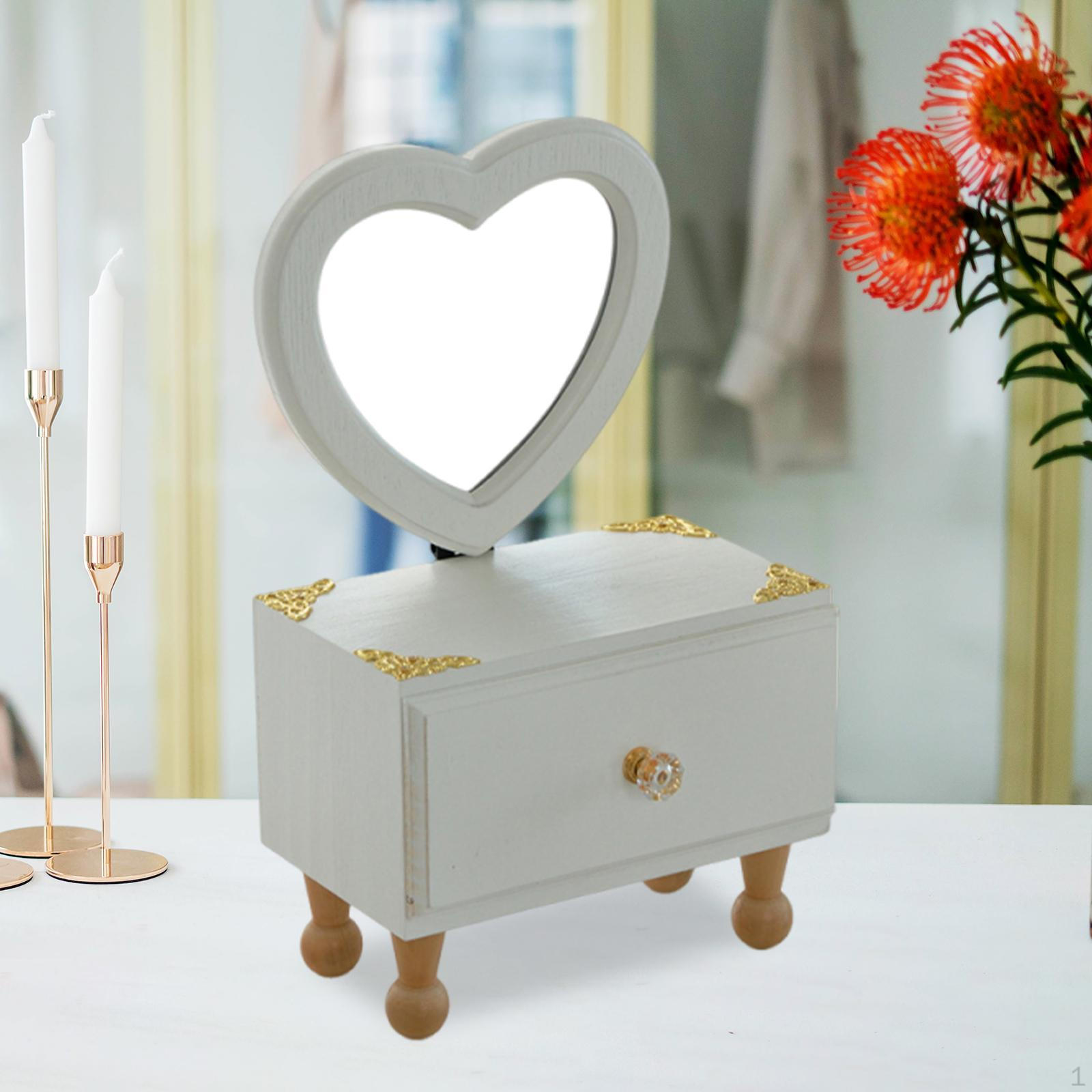 

Настольное зеркало для макияжа с ящиком, органайзер для косметики, домашний декор, элегантный подарок на день рождения для женщин Heart Shaped Mirror