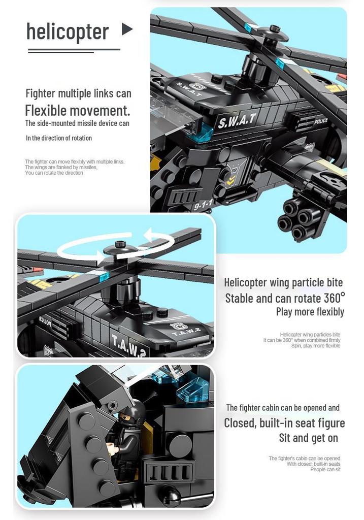 Lele Brothers Black Eagle Police Mech Vehicle, 51-in-1, Compatible with Lego Building Blocks, Assembly Toy for Boys