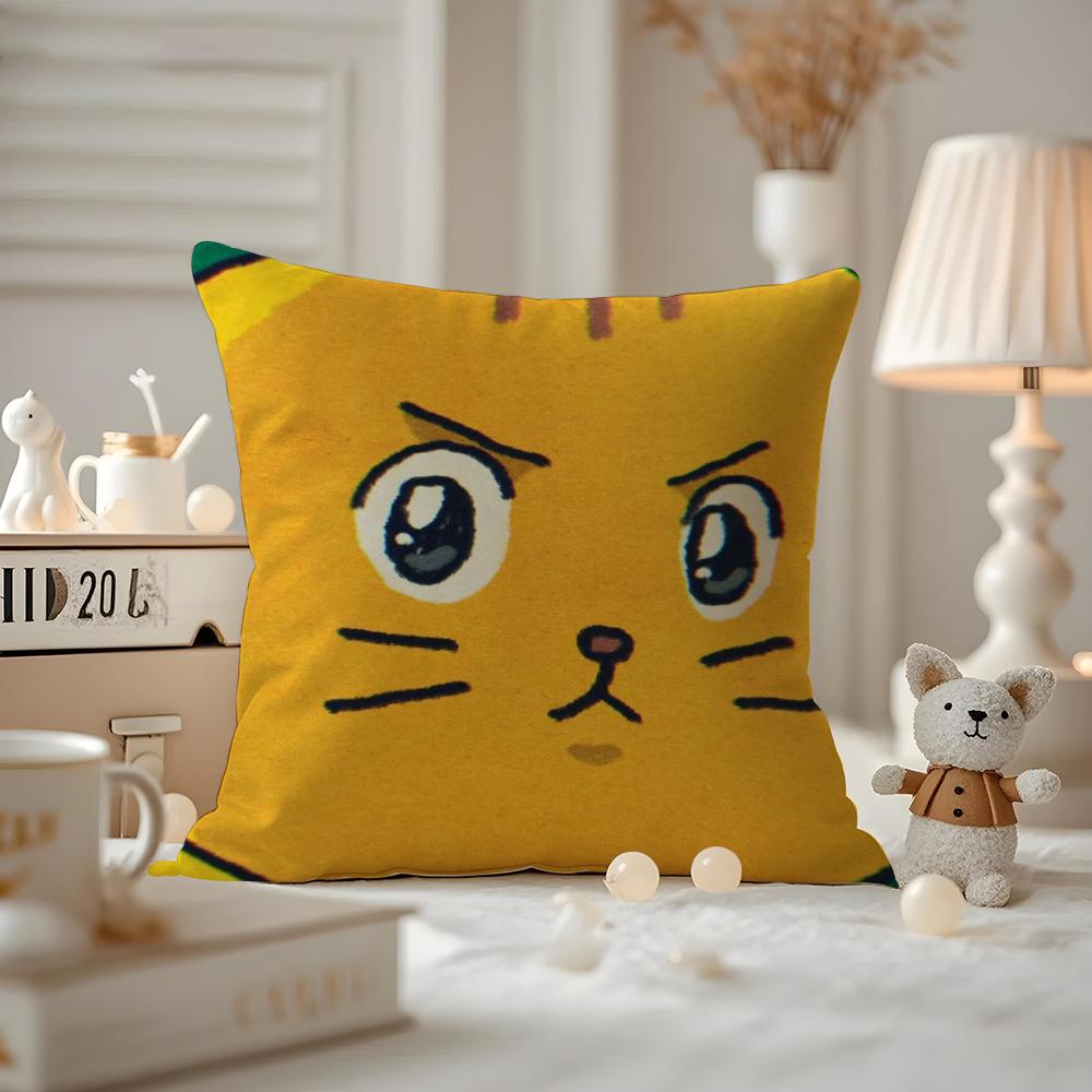 Cat Daily Life Illustrations Cushion Cover Pattern Printed Pillowcase For Living Room Sofa Cushion Cover & Bedroom Decor